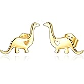 KECHO 14k Gold Dinosaur Earrings for Women Dinosaur Stud Heart Earrings Jewelry