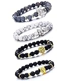 LYLYMIMI Bead Bracelets for Men Wolf Bracelet Dragon Jewelry Set Matte Lava Rock Stone (4 pcs a set)