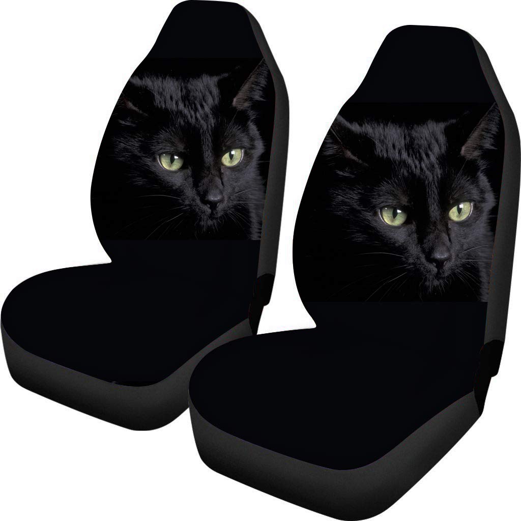 Showudesigns Cat Car Front Seat Cover Full Set of 2 - Auto Seat Protector Bucket Seat Mat Covers, Universal Fit Most Sedan, Truck, SUV, Van Black