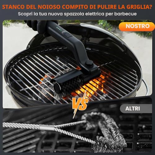 Electric Barbecue Cleaner, Stainless Steel 304.3 Speed, 5 Level Battery Indicator, Electric Barbecue Brush for Cleaning the Barbecue, Suitable for All Grills