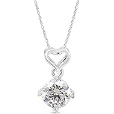 SAVEARTH DIAMONDS 1 Carat 6.5MM Round Cut Lab Created Moissanite Diamond Heart Drop Pendant Necklace In 14K Gold Over Sterling Silver Jewelry For Women With 18" Chain(VVS1 Clarity, 1 Cttw)