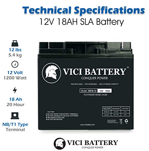 VICI Battery VB18-12 - 12V 18AH Replacement for Friendly Robotics Robomower RL850 Lawn Mower Batteries - 2 Pack - Thumbnail 2