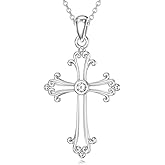 LWXIE Diamond Cross Necklace for Women 925 Sterling Silver Cross Pendant Necklace with Lab Grown Diamonds Jewelry Gifts for Women