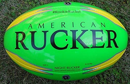 Rookie Rucker Rugby Ball - Green Night Glow Rugby Ball - Soft Touch - Size 3 Ball