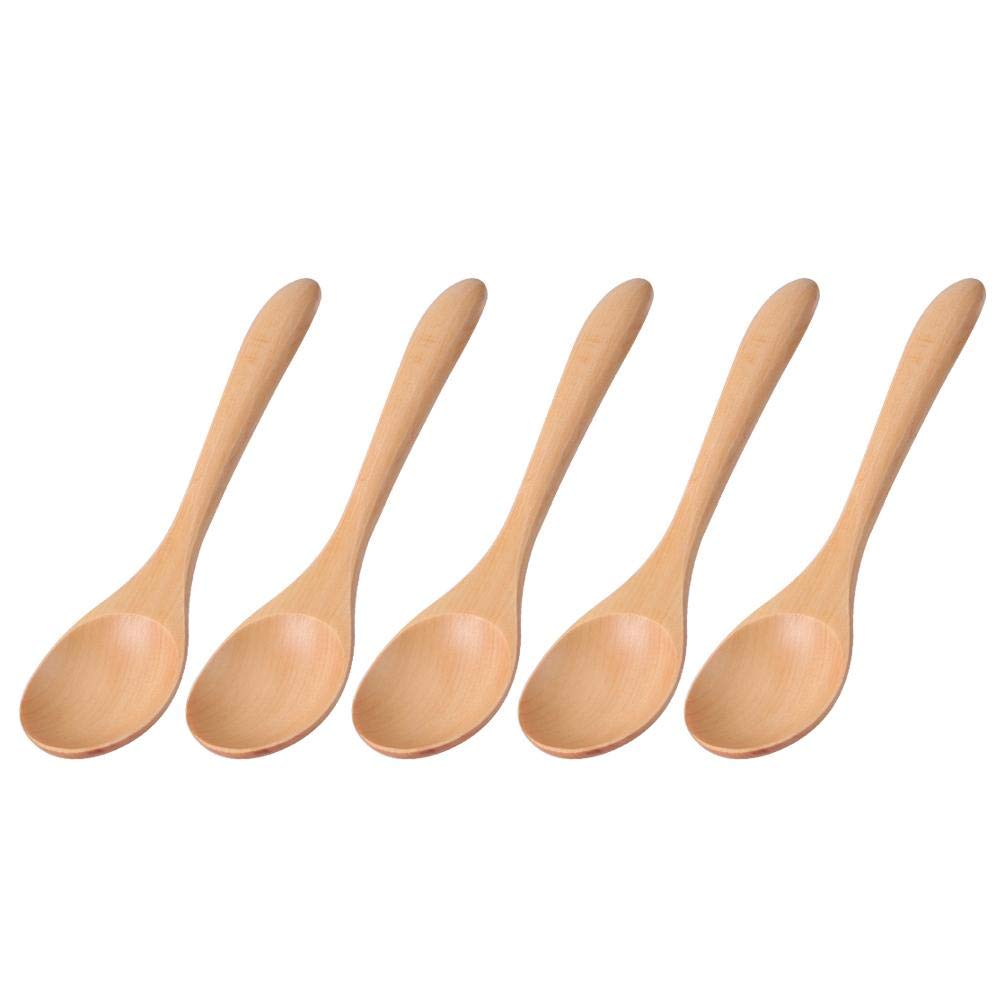 5 Pieces Wooden Spoons for Cooking Rice Soup Spoon Kitchen Tableware Home Cutlery 17 x 1.6in