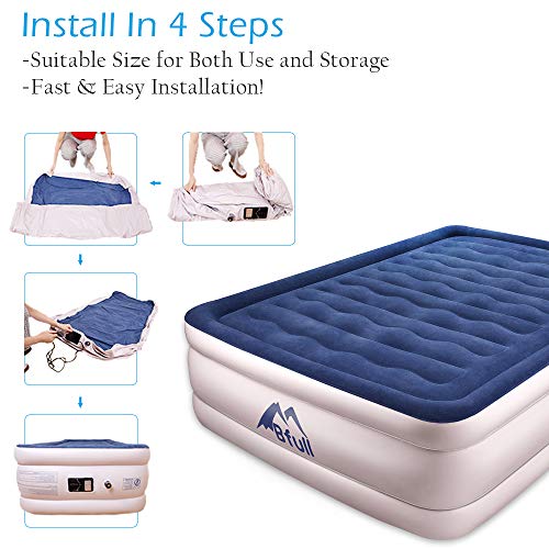 BFULL Air Mattress Thicken Inflatable No Leakage Airbed Portable Inflatable Mattress with Built-in Electric Pump,Durable,Easy to Store, Install,80 x 60 x 18 in,Air Mattress Queen Size,Blue - Thumbnail 6