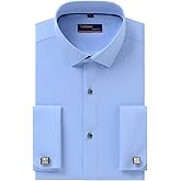 Gollnwe Men's Dress Shirt French Cuff Shirt for Men Slim Fit Stretch Spread Collar with Metal Cufflink