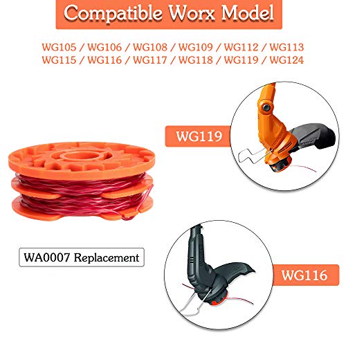 FutureWay String Trimmer Replacement Spool Line 0.065â€ Compatible with Worx WA0007 WG105 WG106 WG108, Weed Eater String Autofeed 50019417 Cap, Cordless Trimmer Edger Line 2 x 16ft, 5 Spools + 1 Cap