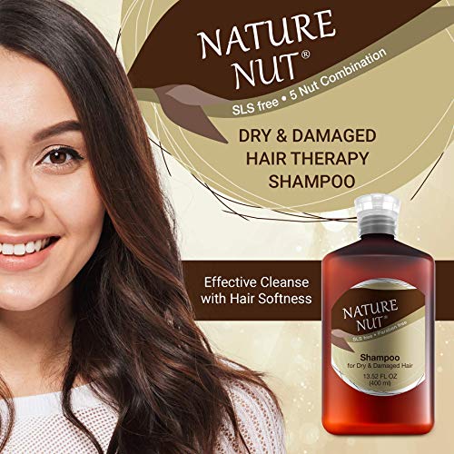 Nature Nut Dry & Damaged Hair Repair Shampoo + Hair Conditioner. Hypoallergenic 5 Nut Natural Blend Moisturizer Hydration Boost Formula