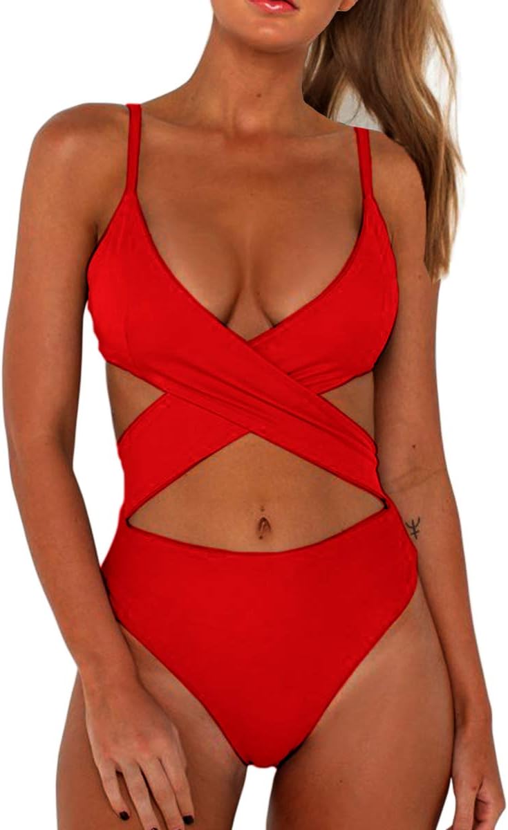 Women's Sexy Criss Cross High Waisted Cut Out One Piece Monokini Swimsuit