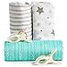 Swaddle Blanket | Softest Organic Bamboo Muslin | 3 Pack of Extra Large Blankets + 2 Stroller Clips + Baby Sleeping Guide By BabyVoice (White - Grey - Green)