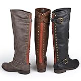 Brinley Co. Womens Regular and Wide-Calf Knee-High Studded Riding Boot