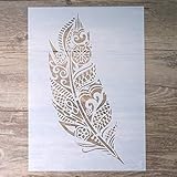 DIY Decorative Mandala Feather Stencil Template for Scrapbooking Painting on Walls Furniture Crafts (A4 Size)