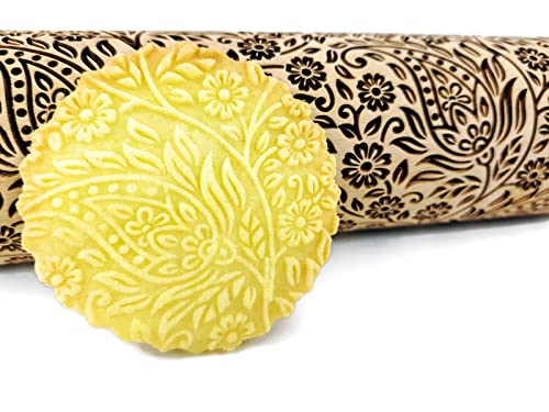 Algis Crafts | Kashmir Embossed Rolling Pin for Baking Accessories with Laser Engraved Design | Beautifully Handmade Pattern Rolling Pin | Decorative Dough Roller to Make Unique Bakes and Pottery