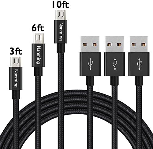 nm-cable Micro USB Cable, 3 Pcs 3FT 6FT 10FT High Speed Nylon Braided USB 2.0 A Male to Micro B Sync and Charge Cable Cord for Android Devices, Samsung Galaxy, Sony, Motorola and More (Black)