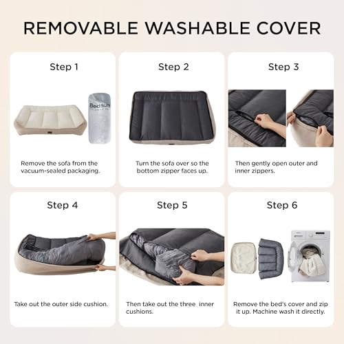 Bedsure Washable Dog Bed Large Dogs – 114 x 81 cm Extra Thick and Support Sofa with Waterproof Cover, Non-Slip Soft Sherpa Plush Bed, Dark Grey
