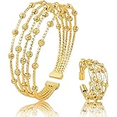 Letingsha Gold Bracelets for Women, 18K Gold Plated Trendy Bracelet and Ring Jewelry Set Adjustable Stainless Steel Bangle Bracelet Set for Love