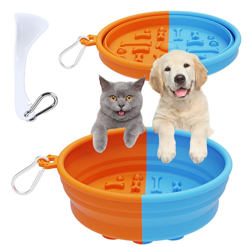 AIDOWU Portable Collapsible Travel Dog Bowl with Anti-Slip Suction Cups,Silicone Travel Water Bowls with Carabiner Dog Feeding Watering Bowls for Outdoor Traveling,Rim No Fall Off or Crack