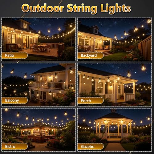 Outdoor String Lights 30M,Led Patio Globe Lights with 27pcs Plastic Bulbs,Waterproof,Shatterproof,G40 Outdoor String Lights,34 Connectable for Backyard, Bistro, Porch, Deck, Balcony,Tent