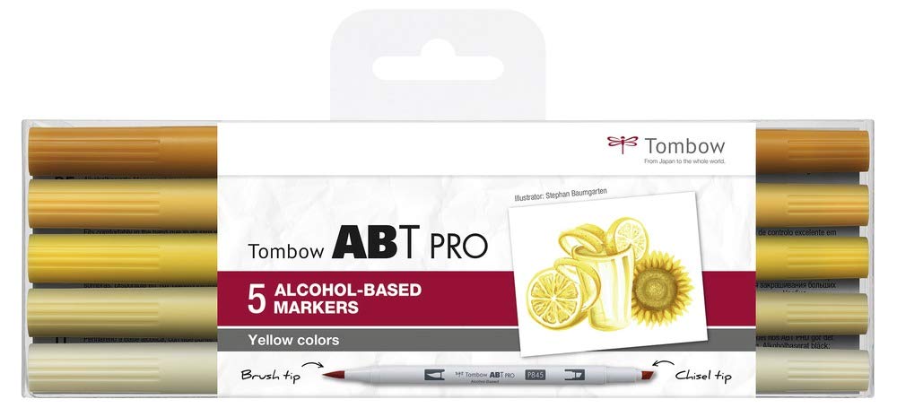 Tombow ABT PRO ABTP-5P-5 Alcohol Based Marker with Two Nibs Yellow Colours