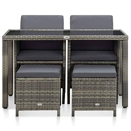 vidaXL Gartenmöbel 5-TLG. mit Auflagen Sitzgarnitur Gartengarnitur Gartenset Sitzgruppe Lounge Rattanmöbel Tisch Stuhl… – Bild 3
