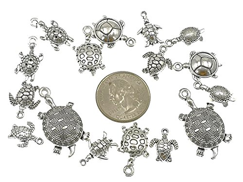 Kinteshun Assorted Tortoise Sea Turtle Charm Pendant Connector for DIY Jewelry Making Accessaries(16pcs,Antique Silver Tone)