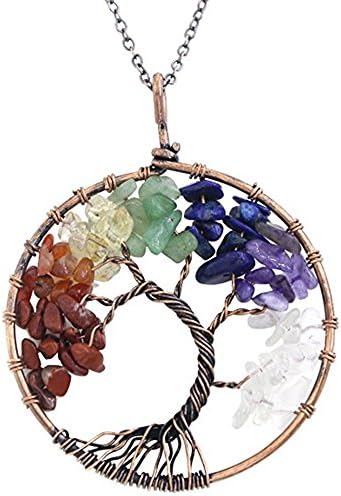VirgoL Tree of Life Pendant Multi Color Gemstone Chakra Crystal Necklace Copper