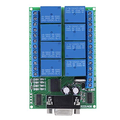 Zunate Relay,8-Channel Relay DC 12V,Relay Module,RS232 DB9 Female Interface,with 6 Commands Read,Open,Close,Self-lock,Click,Interlock
