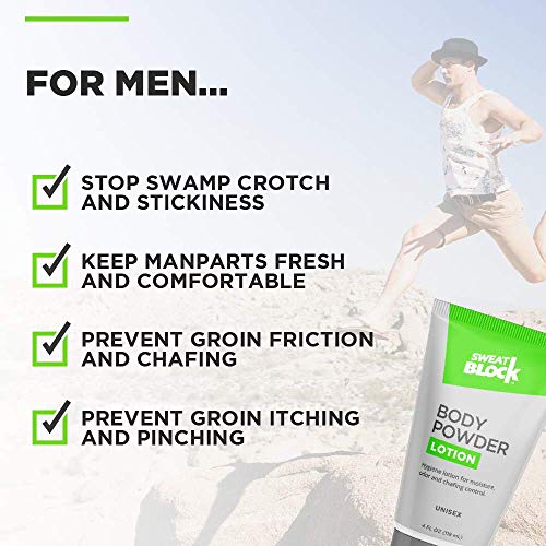 SweatBlock Body Powder Lotion, Talc Free, Anti-Chafing, Deodorizing - No Mess Body Powder for Men and Women, 4 fl oz - Thumbnail 4