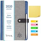 STYLIO APEX Planner 2020. Fully Dated Monthly, Weekly & Daily Calendar Planner. Bonus Planner Stickers & Executive Pen. Faux Leather Agenda. Academic/School Schedule for College Students & Teachers