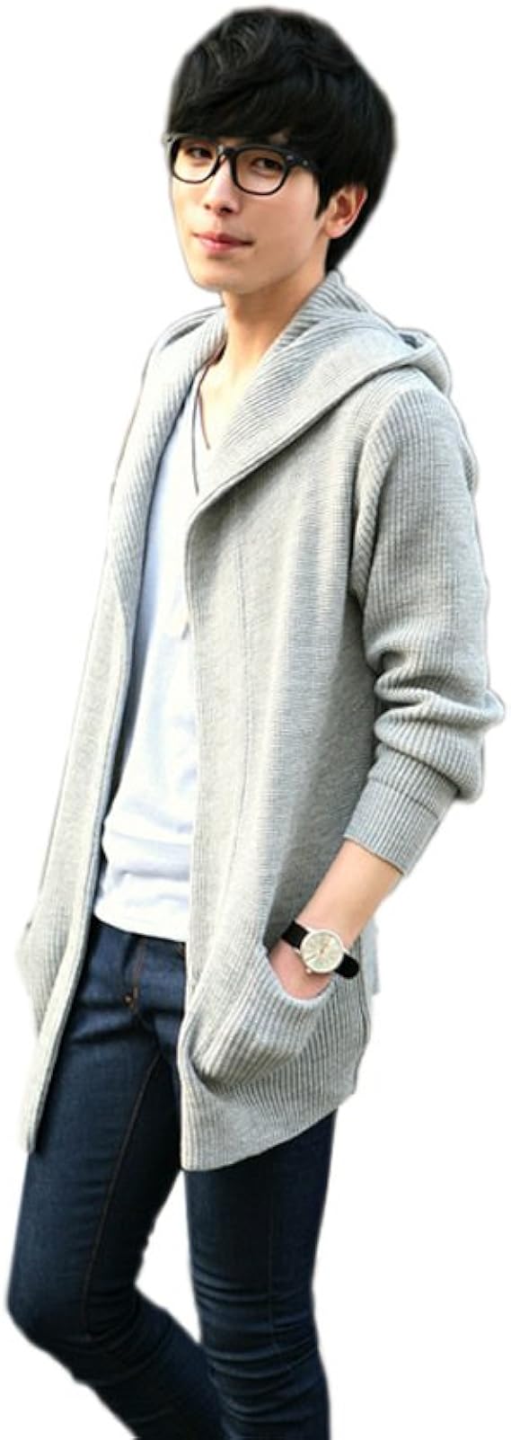Amazon ロングカーディガン メンズ 大きいサイズ コーディガン ニット フード付 コーデ アウター おしゃれ 黒 グレー 16 秋冬春服 M グレー カーディガン 通販