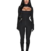 Ksotutm Long Sleeve One Piece Jumpsuit for Women - Sexy Black Bodycon