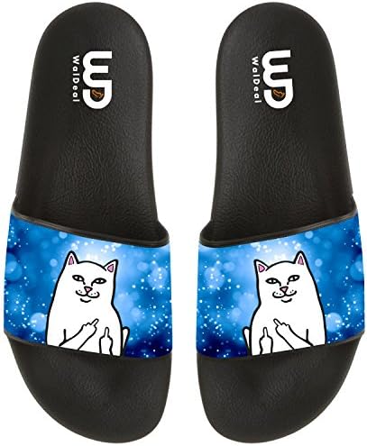 BVFCKMO Middle Finger Cat Unisex Fashion Comfortable Flip Flop Big Screen Slip On Slide Sandal Black Size9