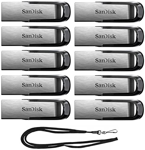 SanDisk 16GB Ultra Flair USB 3.0 Metallic Flash Drive SDCZ73-016G Bundle with (1) GoRAM Black Lanyard (16GB, 10 Pack)