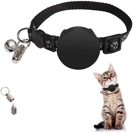 Holder Adjustable Breakaway Airtag Cat Collar With Bell - Green Geometric Pattern | Safety Buckle & Silicone Holder - Compatible With Apple Airtag Cat Collar With Airtag