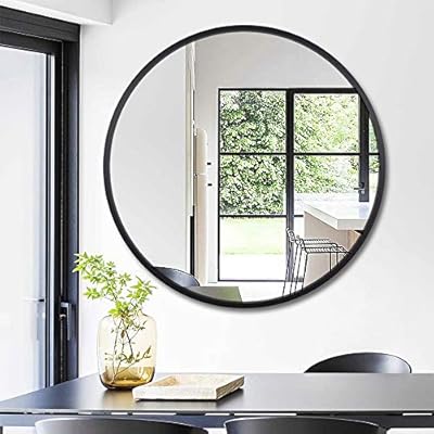 Black 60cm Leafshop Wall Mirror Alloy Frame Large Round Vanity Wall Hanging Mirrors For Entryways Washroom