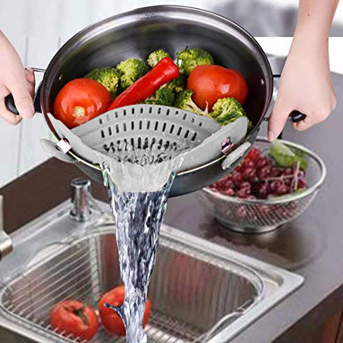 Kitchen Food Strainer, Exptolii Silicone Snaps Strain Clip On Colander, Fits all Pots and Bowls - Gray