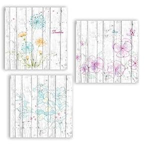 3 Panel Canvas Wall Art Flowers on Vintage Wood Background Pictures Home Wall Decorations for Kitchen Streched and Framed? - 12"x12"x3 Panels