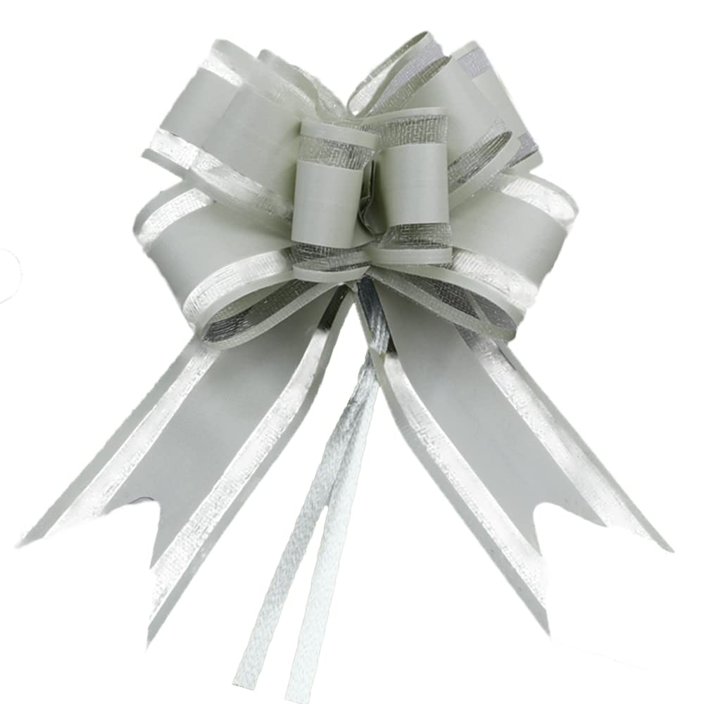 Dishaur 30pcs Large Organza Christmas Pull Bows for Gift Wrapping, 50mm Silver Grey Pulled Bow Ribbons Gift Bows for Present Wedding Car Gift Baskets