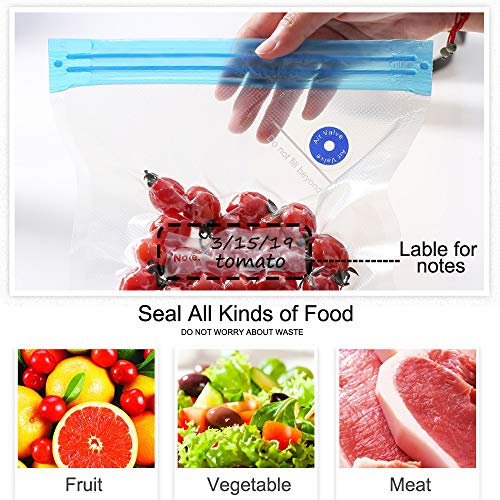 Sous Vide Bags Kit Handheld Vacuum Sealer BPA Free 15 Reusable Vacuum Sealer Bags 1 Vacuum Wine Stopper 2 Sealing Clips 4 Sous Vide Clips for Food Preservation Kitchen Homemaker (Blue)