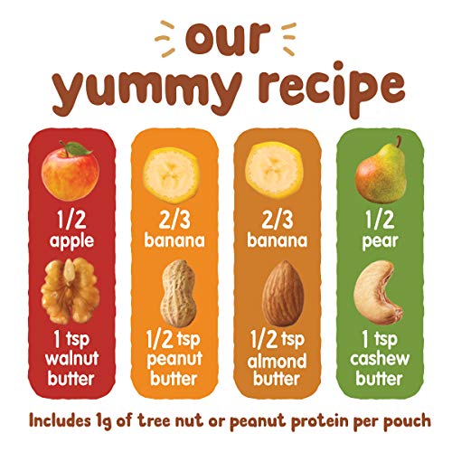 Happy Baby Organics Nutty Blends Organic Variety Pack (Pack of 8) Apples/Walnut Butter, Bananas/Almond Butter, Bananas/Peanut Butter, Pears/Cashew Butter