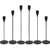 Matte Black Candlestick Holders, Set of 6 Candle Holders for 3/4" Taper Candles&Led Modern Metal Candle Stands Decorative Table Centerpieces for Wedding Party Church,Decorative Fitting