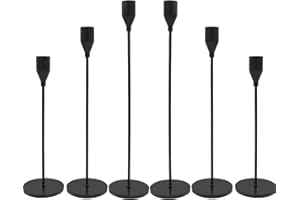 SHDSL Matte Black Candlestick Holders, Set of 6 Candle Holders for 3/4" Taper Candles&Led Modern Metal Candle Stands Decorative Table Centerpieces for Wedding Party Church,Decorative Fitting