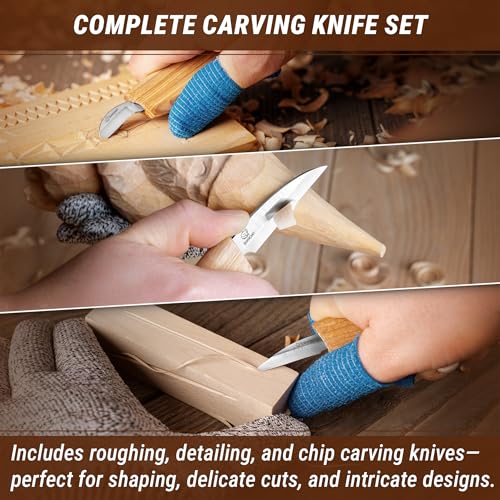 BeaverCraft Wood Carving Knife Kit for Beginners & Kids S15 – Whittling Knives Set with Sloyd, Chip Knife for Carvers – Wood Whittling Kit Includes Carving Tools, Leather Strop, Polishing Compound