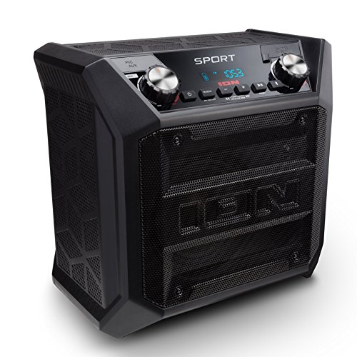 ION Audio Sport – Enceinte 50 W Résistant à l’Eau, avec Batterie Rechargeable Longue Durée, Étanchéité IPX4, Bluetooth, Port USB de Charge, Entrée Aux et Microphone Haute-Définition