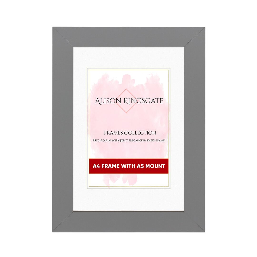 Alison Kingsgate A4 Dark Grey Picture Frame with A5 Mount - Engineered Wood Photo Frame with Precision Cut Cardboard Mount - Ideal for Posters -Sizes & Colours Available — image 1