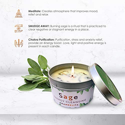 CHANDELITA-Aromatherapy-Candle-Scented-with-Pure-Sage-for-Home-Blessing-and-Energy-Sage-Leaves-with-Soy-Wax-for-Purification-Relaxation-Meditation-and-Chakra-Healing
