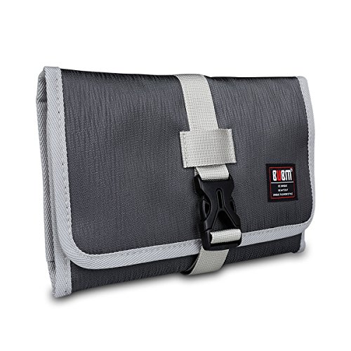 Toiletry Cosmetic Bag with Hanging Hook, Glovion BUBM Electronics Accessories Organizer, Portable Traveling Carry Case, Roll-Up Gear Storage Bag for Bathroom Make up - Grey