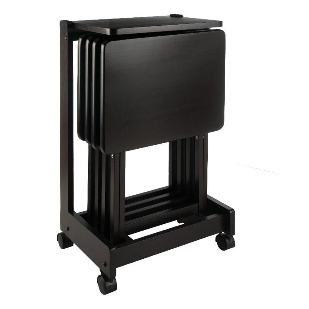 Photo 1 of Winsome Brienda Foldable Snack Table Set with Flip Top and Storange Rack, Set of 4 Tables, Solid Wood Coffee Finish - Mobile and Versatile