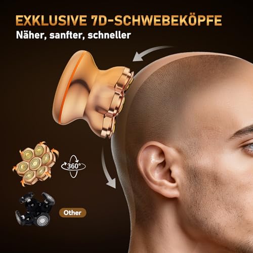 7D PRO Bald Razor Men, MAXGROOM IPX6 Waterproof Head Shaver Bald with Magnetic Floating Head, 1400 mAh Battery Head Razor Men, 8800 RPM Gold Head Shaver Men, Type-c 0 mm Bald Razor